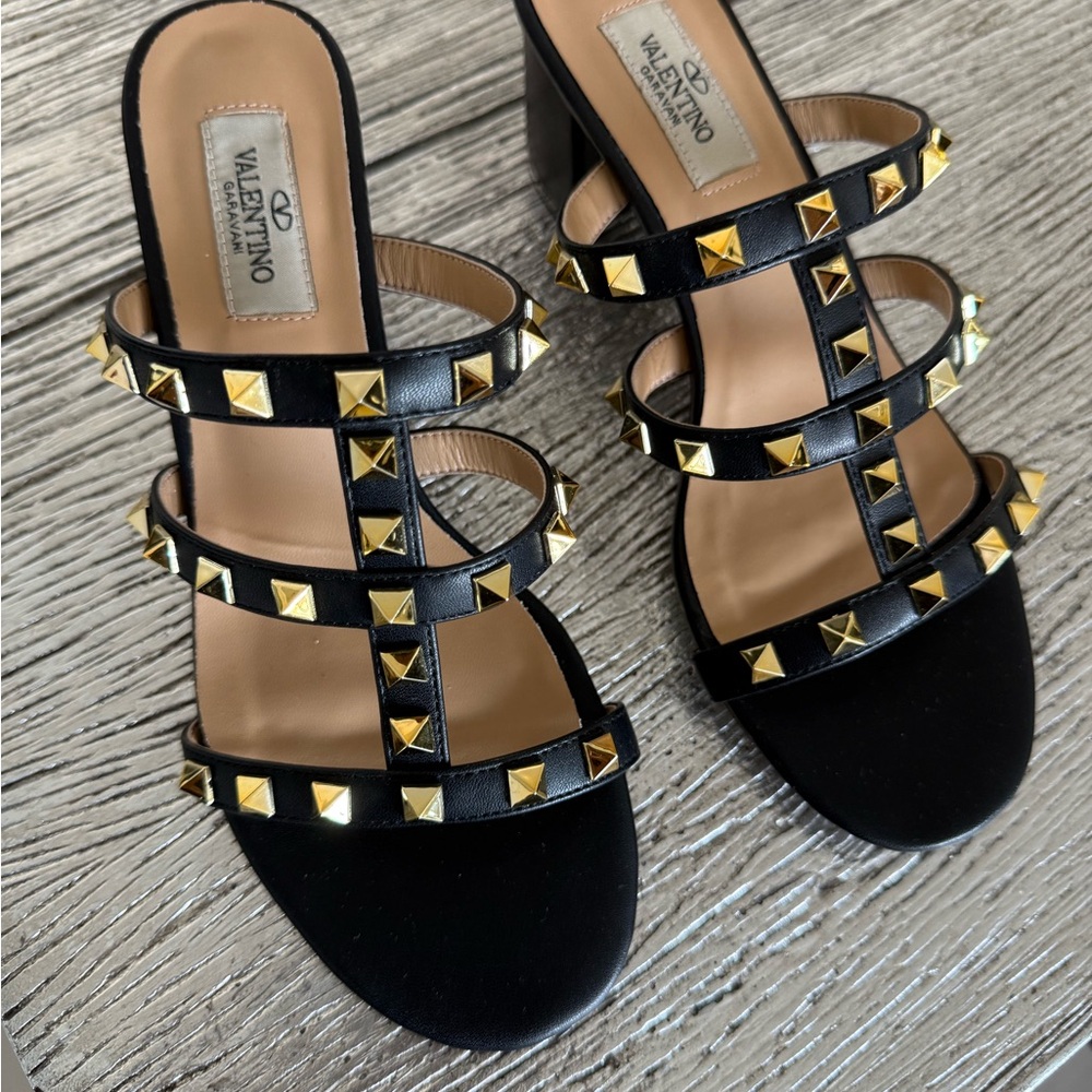 Black and Gold Studded Women's Sandals Valentino